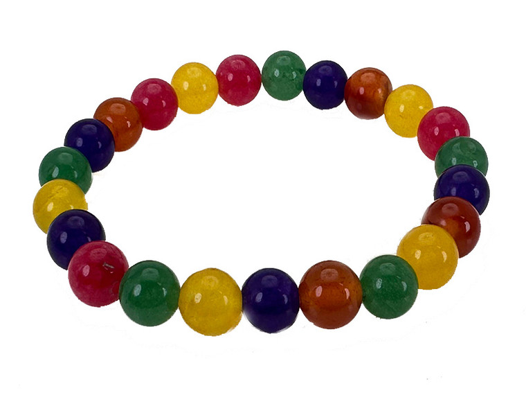 4mm Mix Agate & Jade Elastic Bracelet 7.5" dyed [b1s16]