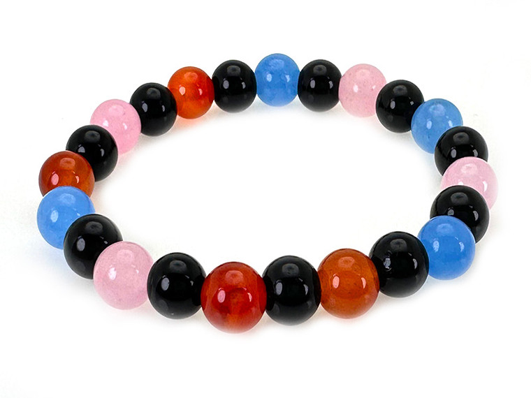 6mm Mix Agate & Jade Elastic Bracelet 7.5" dyed [b2s19]