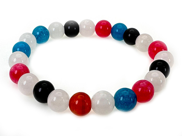 10mm Mix Agate & Jade Elastic Bracelet 7.5" dyed [b4s2]