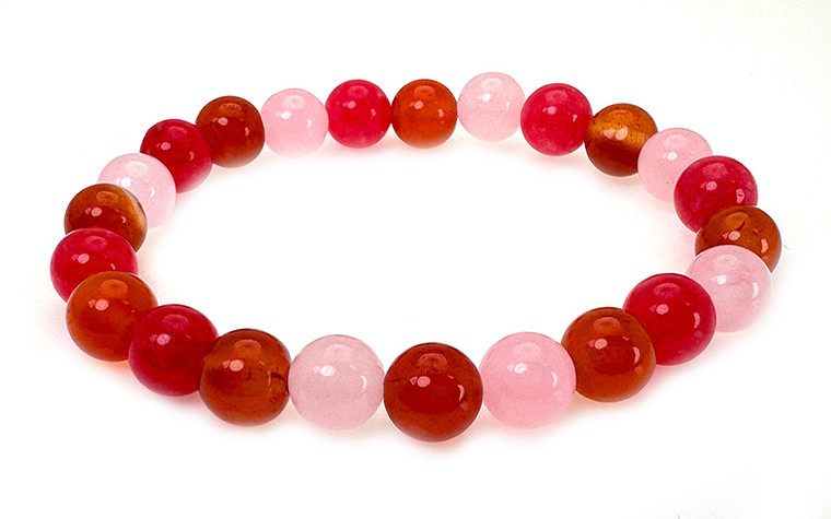 10mm Mix Agate & Rose Quartz & Jade Elastic Bracelet 7.5" dyed [b4s20]