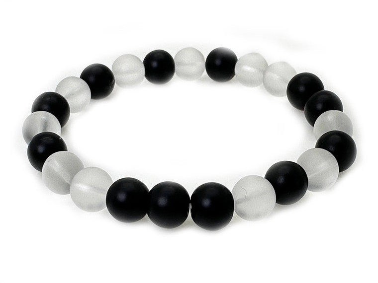 10mm Matte Onyx & Crystal Elastic Bracelet 7.5" dyed [b4s33]