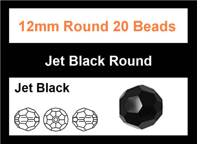 12mm Jet Black Glass Faceted Round Bead 35pcs.[ub10a2]
