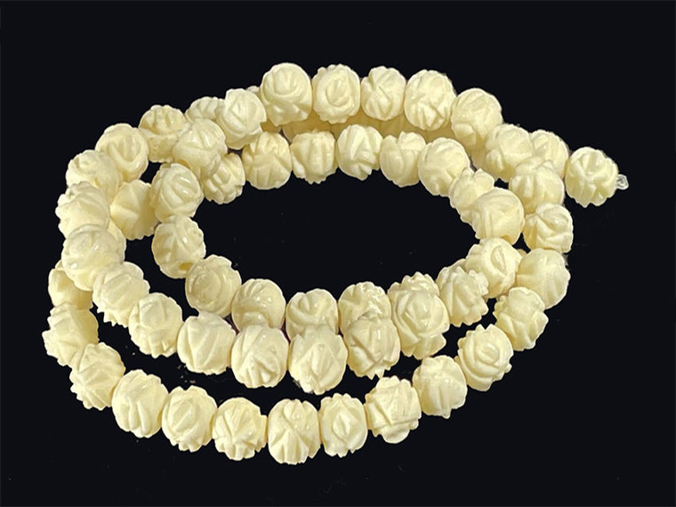 10mm Natural Buffalo Bone Rose Carved Beads 10pcs. A Grade A Grade  [zb232]
