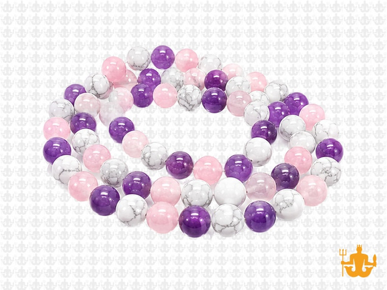 6mm Amethyst, howlite, Rose Quartz Round Beads 15.5", Natural [6x91]