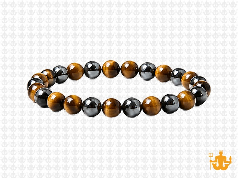 6mm Tiger Eye, Onyx, Hematite Bracelet 7.5", Natural [b2x90]
