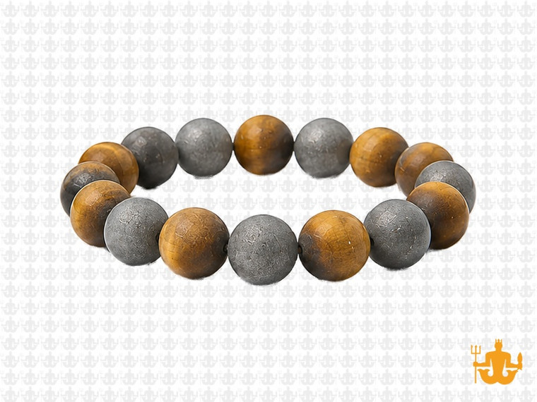 10mm Matte Tiger Eye, Onyx, Hematite Bracelet 7.5", Natural [b4x90m]