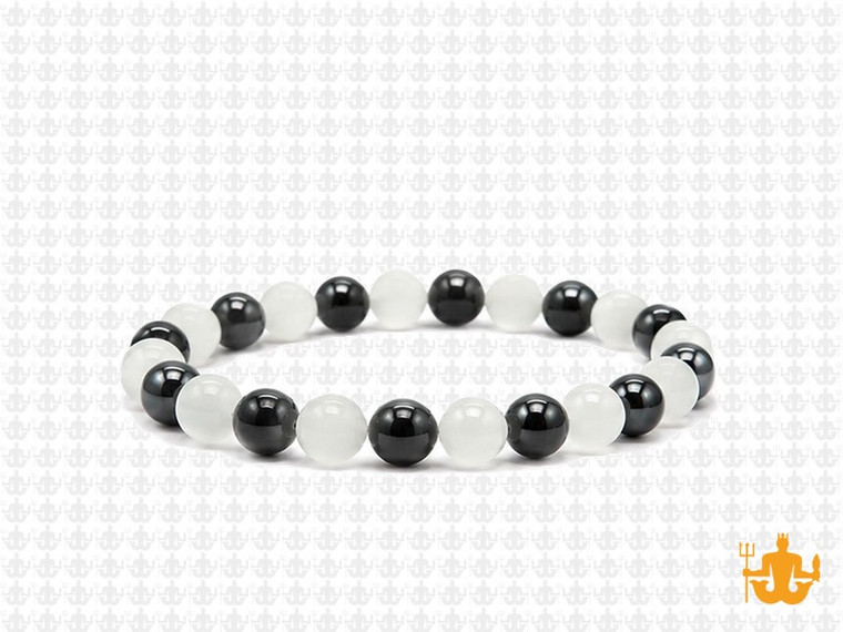 6mm Black Agate & White Jade Bracelet 7.5" [b2x77a]