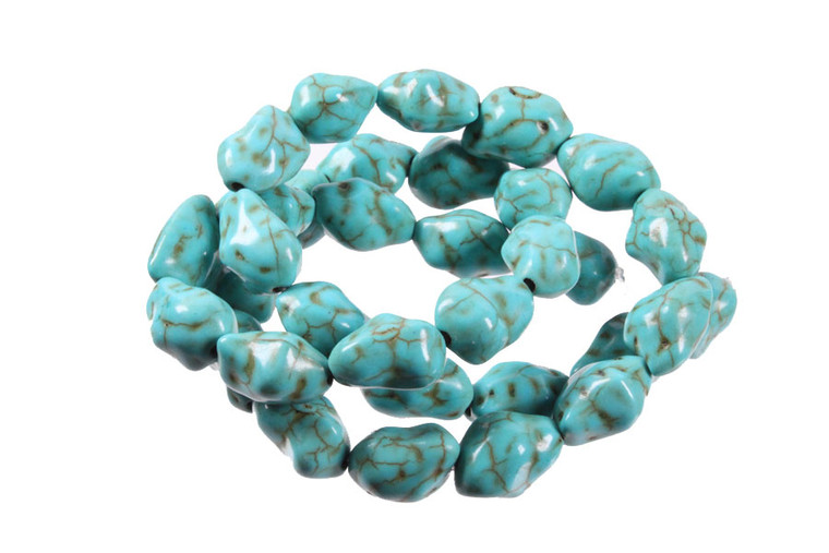 10-12mm Turquoise Nugget Beads 15.5" stabilized [t9b12a]