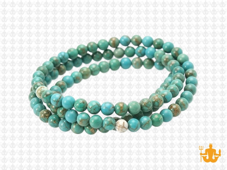4mm White, Blue & Green Turquoise Round Beads 15.5" stabilized [4x13]