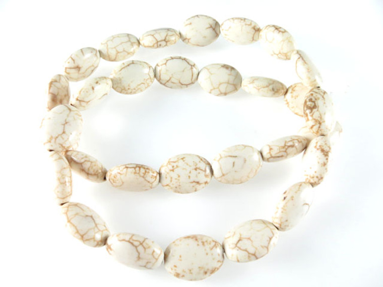 10x14mm White Magnesite Puff Oval Beads 15.5" [t537w]