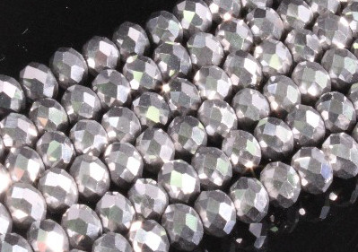 4x3mm Metallic Silver Glass Faceted Rondelle about 15.5" [uc1b16]