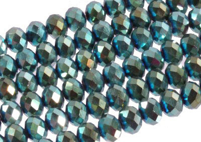 4x3mm Metallic Green Glass Faceted Rondelle about 15.5" [uc1b20]