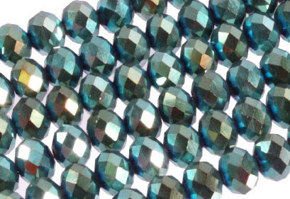 8x6mm Metallic Green Glass Faceted Rondelle About 72 Bead 15.5" [uc3b20]
