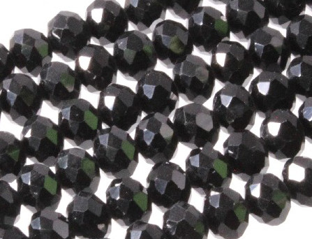10x8mm Jet Black Glass Faceted Rondelle Beads 15.5" [uc4a2]