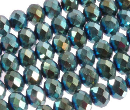 10x8mm Metallic Green Glass Faceted Rondelle About 35 Bead [uc4b20]