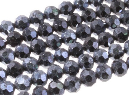 8mm Metallic Gray Glass Faceted Round about 15.5" [uc8a15]