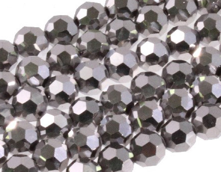 10mm Metallic Silver Glass Faceted Round About 35 Beads [uc9b16]