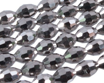 6x8mm Metallic Silver Glass Faceted Rice about 15.5" [uc12b16]