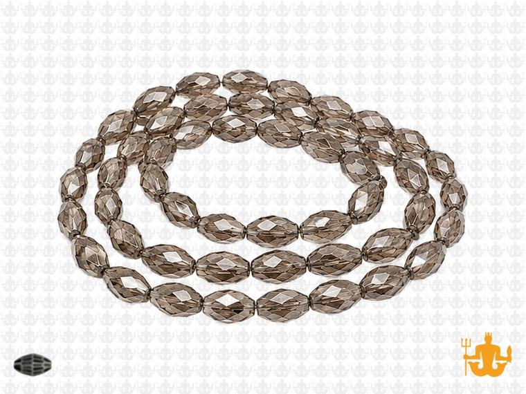 8x12mm Smoky Glass Faceted Rice About 35 Bead 15" [uc13a24]