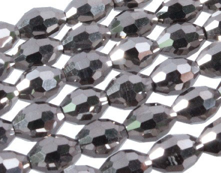 8x12mm Metallic Silver Glass Faceted Rice About 35 Bead 15" [uc13b16]