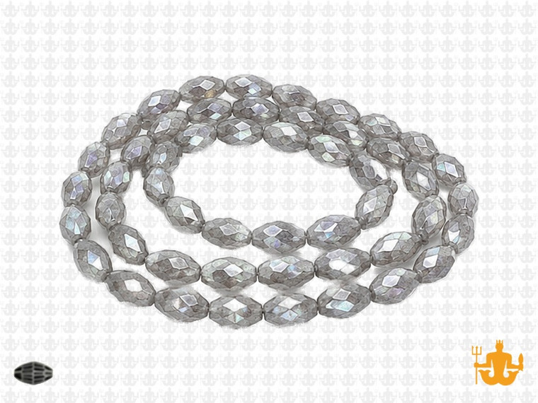 8x12mm Metallic Silver Glass Faceted Rice About 35 Bead 15" [uc13b16]