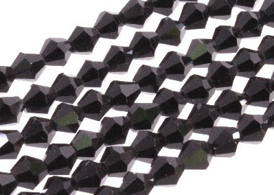 6mm Jet Black Glass Faceted Bicone About 50 Bead 11" [uc22a2]