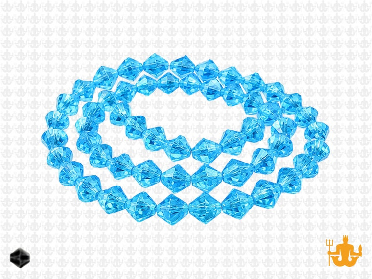 6mm Aquamarine Glass Faceted Bicone About 50 Bead 11" [uc22a26]