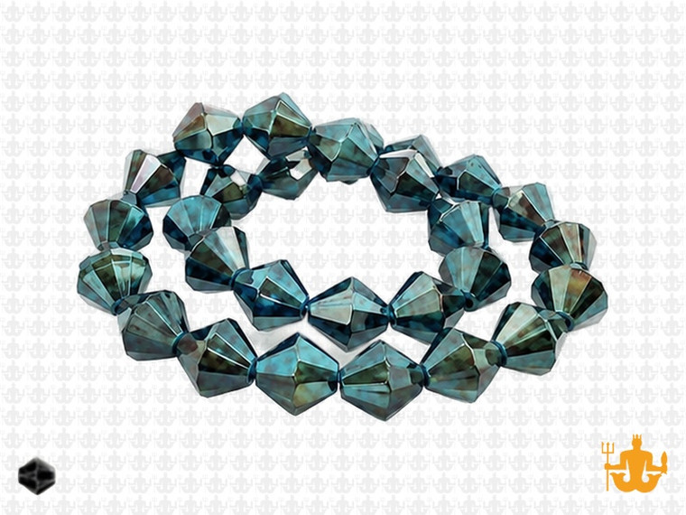 8mm Metallic Green Glass Faceted Bicone About 40 Bead 12" [uc23b20]