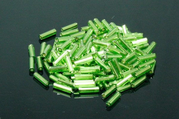 Bugle bead 2x6mm 320pcs, Silver-Lined Green [g27-8]