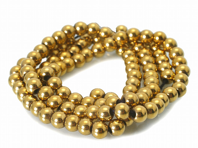 6mm Hematite Gold Round Beads 15.5" coated [6a21g]