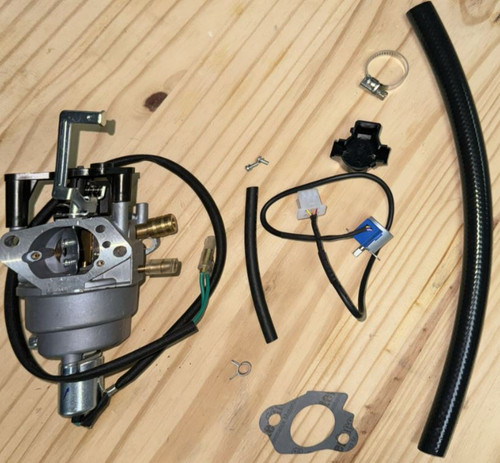 CARBURETOR KIT ASSEMBLY WGen10500TFc
Kit includes
Carburetor
Carburetor paper gasket
Low pressure hose
Low hose Clamp
Fuel line
Fuel line Clamp
Stepper motor
Stepper motor Cap
2 stepper motor screws