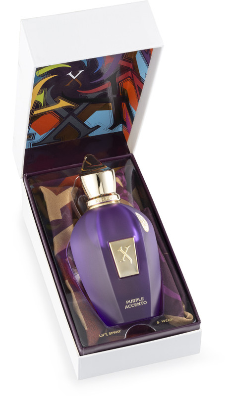Xerjoff Purple Accento Parfüm mit edler Verpackung und lilafarbenem Flakon – luxuriöse Geschenkbox für Nischenparfüms