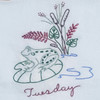 Aunt Martha's® Hand Stitch Iron-on Embroidery Transfer Pattern #3765 Frog Tea Towels Days of the Week (DOW) Tuesday