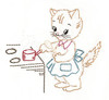Aunt Martha’s #3733 kitten motifs iron-on embroidery transfer pattern featuring seven days of the week kitten designs for tea towels.