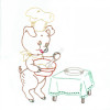 Aunt Martha’s Personality Pigs embroidery transfer pattern featuring seven vintage-style pigs doing daily chores for days of the week tea towels.