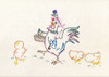 Aunt Martha’s 3753 Barnyard Happenings iron-on embroidery transfer featuring whimsical rooster Days of the Week designs for tea towels and kitchen décor.