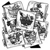 Aunt Martha’s #3757 Baskets of Vegetables iron-on embroidery transfer pattern featuring seven vintage Days of the Week designs with wicker baskets filled with assorted vegetables.