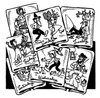 Aunt Martha’s #3761 Hillbilly Doin’s iron-on embroidery transfer pattern featuring 7 humorous days of the week hillbilly designs for tea towels and kitchen decor.