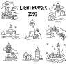 Aunt Martha's Hand Stitch Iron-on Embroidery Transfer Pattern #3993 Lighthouses. Designs for Quilt Blocks or Tea Towels
