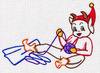 Seven vintage Days of the Week Gremlin embroidery designs depicting mischievous household spirits disrupting washing, ironing, mending, shopping, cleaning, baking, and resting.