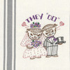 Vogart® Iron-on Embroidery Transfer Pattern #262 Honeymoon Kittens hand-stitched onto Aunt Martha's® vintage stripe dishtowels.