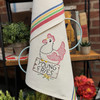 Hand Stitch Iron-on Embroidery Transfer Pattern Aunt Martha's® #9883 Young Animals for Tea Towels re-issued #3402 Farm Pets. Shown on Aunt Martha's® Vintage Retro Stripe Dishtowels.