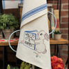 Hand Stitch Iron-on Embroidery Transfer Pattern Aunt Martha's® #9883 Young Animals for Tea Towels re-issued #3402 Farm Pets. Shown on Aunt Martha's® Vintage Retro Stripe Dishtowels.