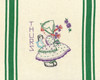 Vogart® Hand Stitch Iron-on Embroidery Transfer Pattern #672 Dutch Treat stitched onto Aunt Martha's® retro bold striped kitchen towels.