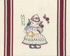 Vogart® Hand Stitch Iron-on Embroidery Transfer Pattern #672 Dutch Treat stitched onto Aunt Martha's® retro bold striped kitchen towels.