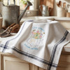 Aunt Martha's® #4044 Wildflowers Iron-on Hand Stitch Embroidery Transfer Pattern - Live Simply Bloom Wildly stitched onto Aunt Martha's® Vintage Retro Stripe Dishtowels.
