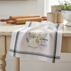 Aunt Martha's® #4044 Wildflowers Iron-on Hand Stitch Embroidery Transfer Pattern - Welcome To My Garden stitched onto Aunt Martha's® Vintage Retro Stripe Dishtowels.