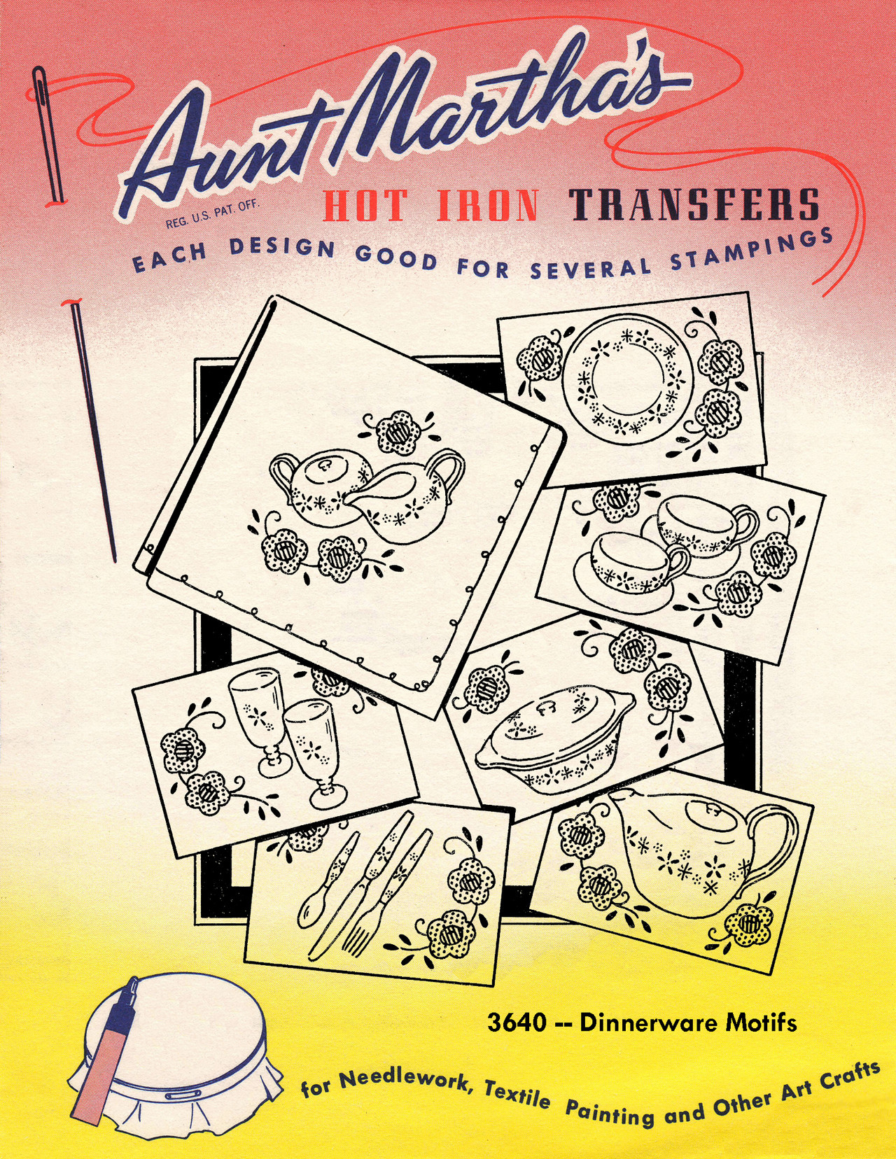 Aunt Martha's Embroidery Transfer Pattern #3640 Dinnerware Motifs
