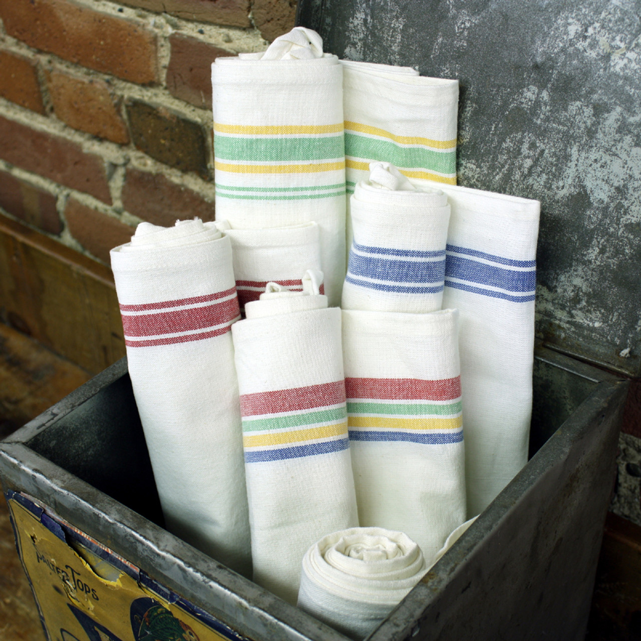 Aunt Martha's Retro Vintage Style Stripe Green & Yellow Kitchen Dish Tea Towels Set of 3