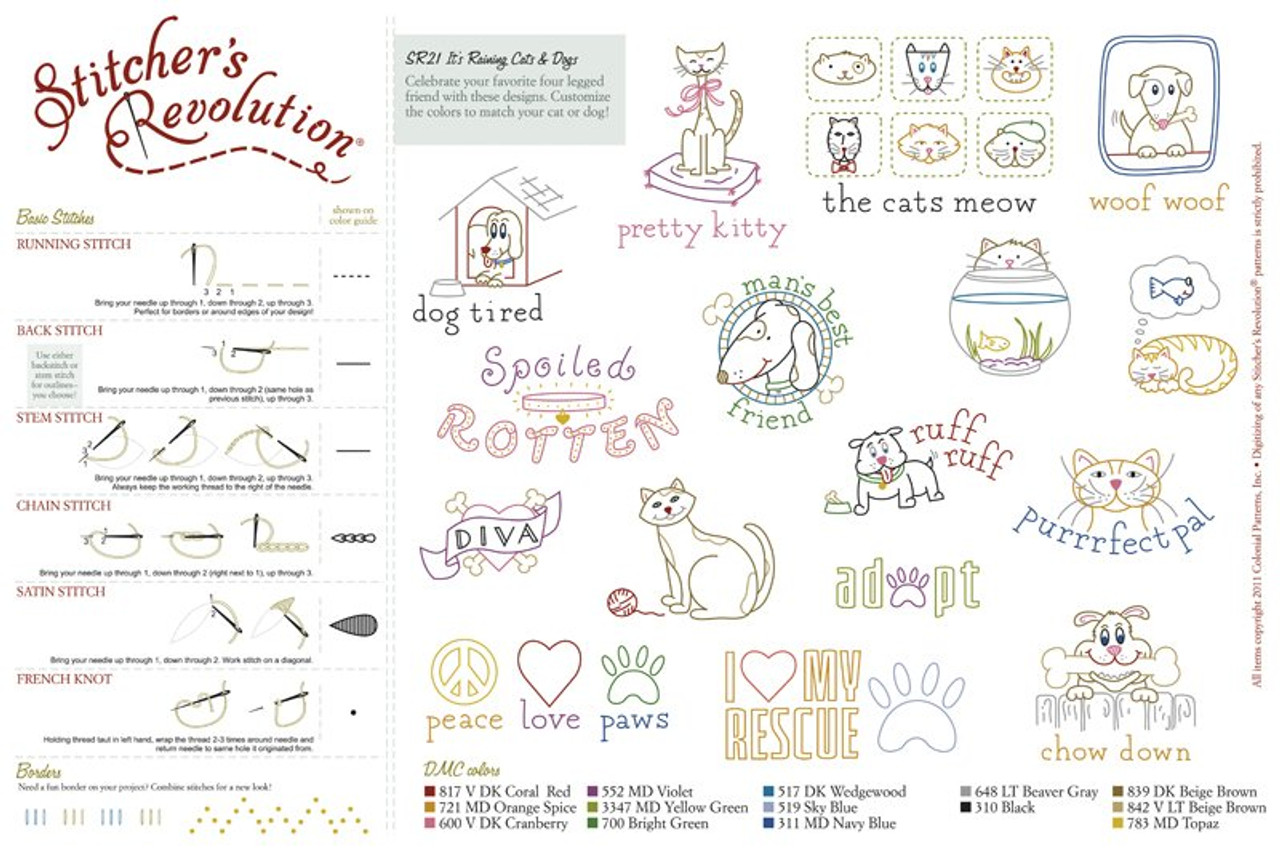 CATS & DOGS Stitchers Revolution SR21 Embroidery Pattern, Iron on  Embroidery Pattern, Embroidery Patterns With Floss Recommendations 